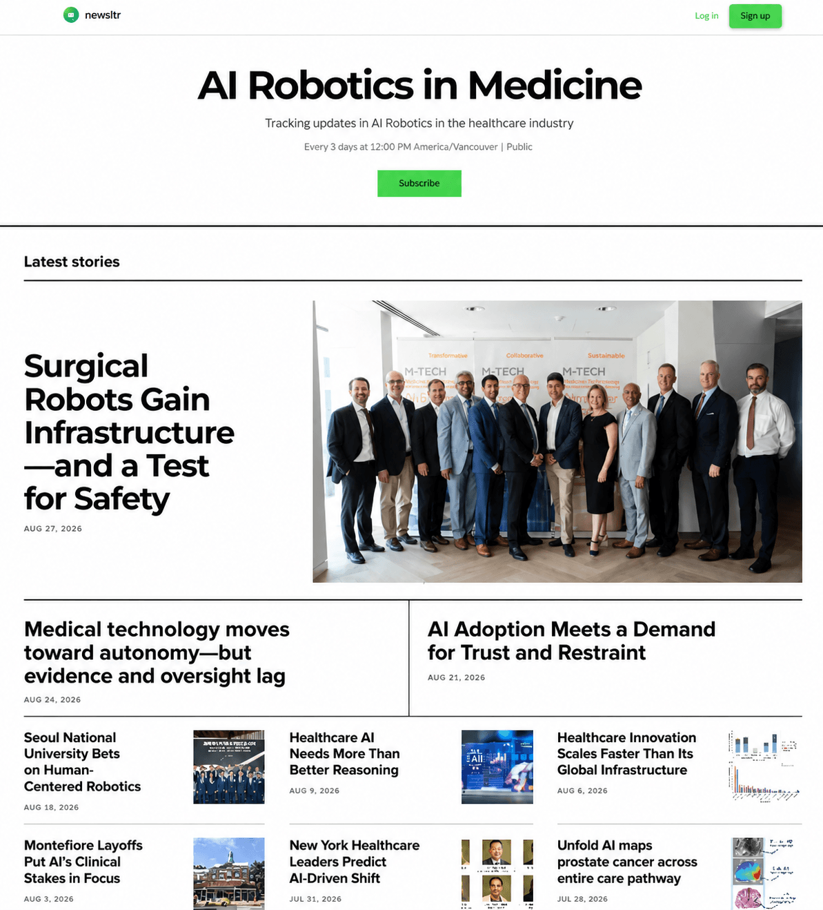Example Newsltr publication showing a newspaper-style layout with story images